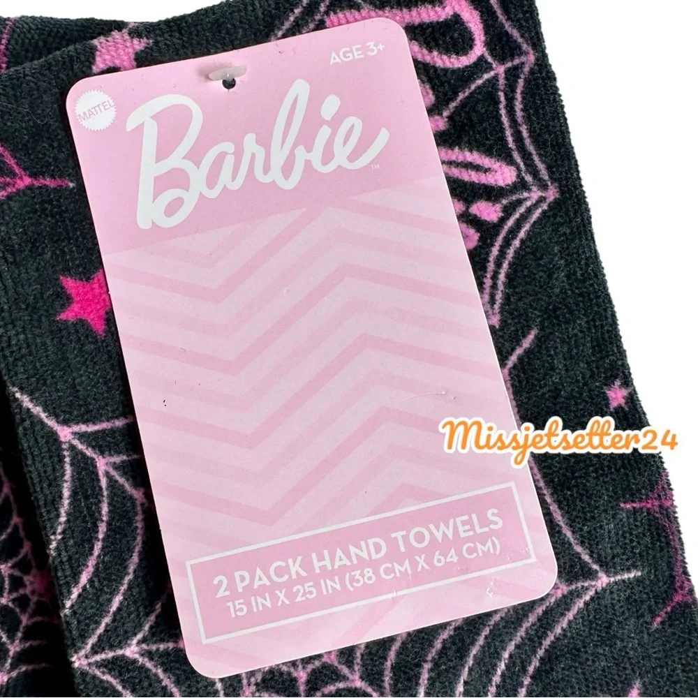 NWT Halloween Set of Two Barbie Hand Towels Target Black and Pink